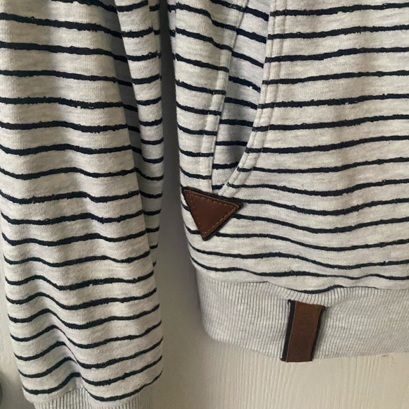 Naketano Navy and Gray striped Hoodie with leather and rope detailing -  Sz. M - Picture 3 of 9